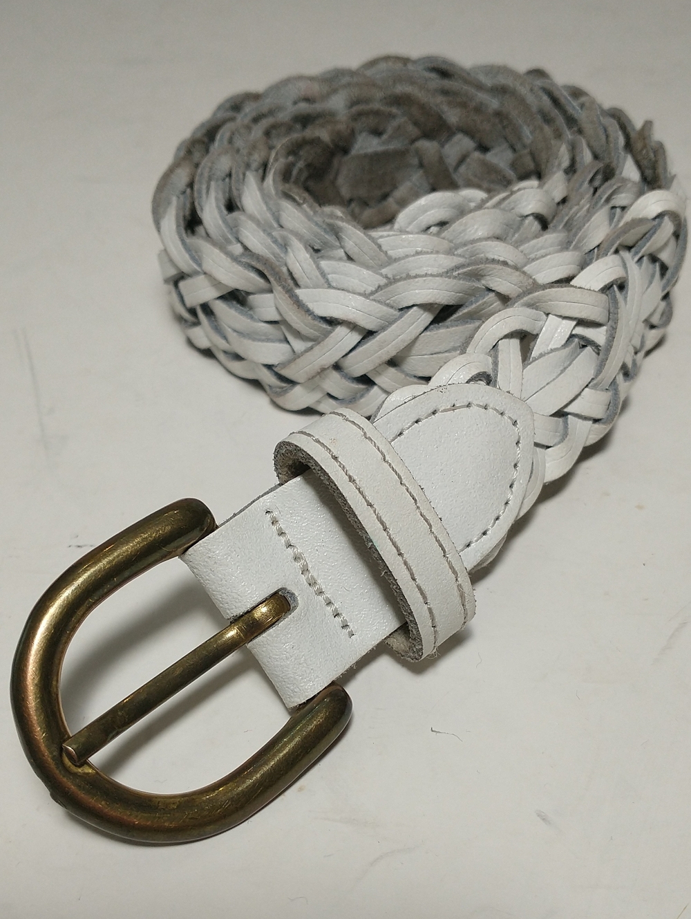 Capezio Leather Woven White Belt, Size XL, Brass Colored Buckle, Western, Cowboy